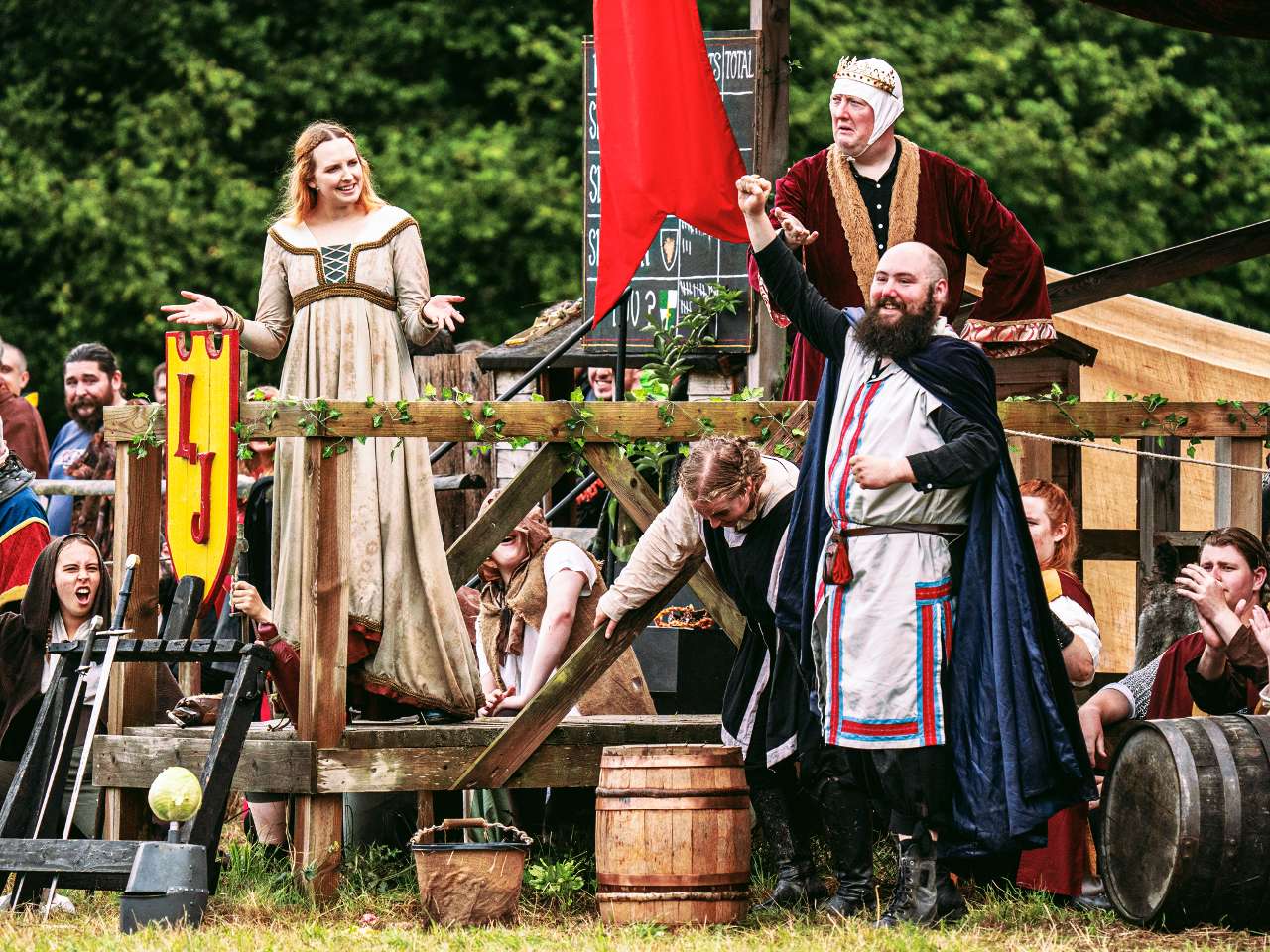Queen Helena jovial on stage at the Loxwood Joust